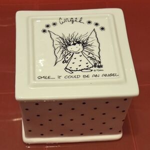 Small Ceramic Angel Lidded Trinket or Jewelry Box “Smile… it Could be an Angel”